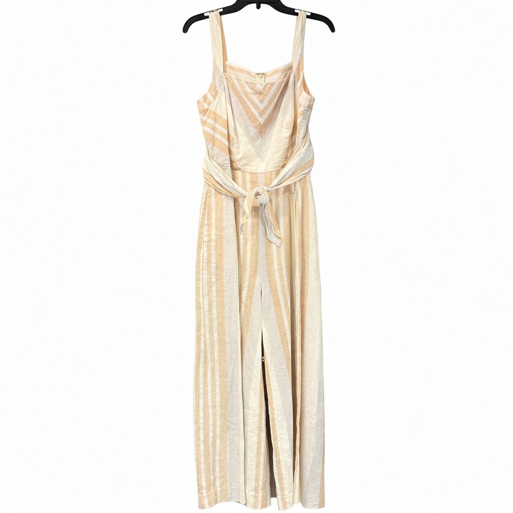 Anthropologie Savannah Striped Jumpsuit Size 2 Linen Blend Wide Leg Tie Waist
